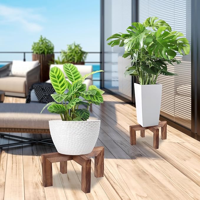 Plant Stand, Indoor/Outdoor Wood Plant Holder, Single Flower Pot Stand, Sturdy Planter Stands, Fit 5-15 Inch Pots Vigordream