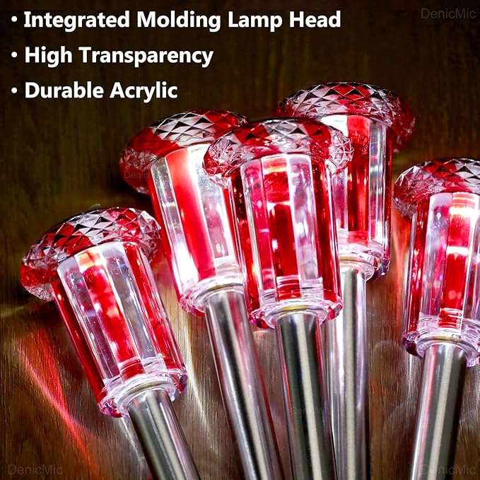 DenicMic Solar Lights Outdoor 10 Pack Waterproof Red White LED Stainless Steel Stake Outside Lights for Yard Pathway Garden Driveway Walkway Landscape Path Lighting Valentines Day Decorations Denicmic
