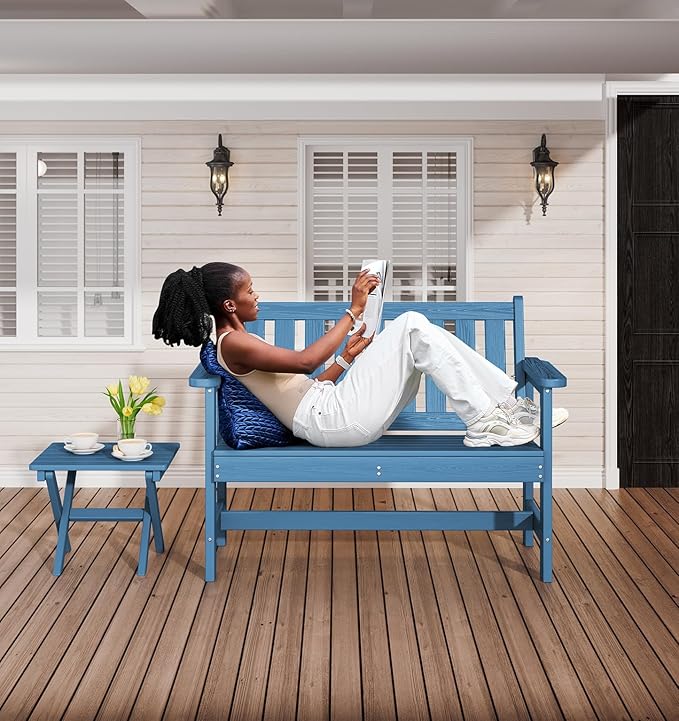 SERWALL Outdoor Bench, HDPE Outdoor Benches Weatherproof, 2-Person Garden Bench with 660 lbs Weight Capacity, Patio Benches for Outdoors, Garden, Porch, Backyard and Park, Navy, 6 Pack SERWALL