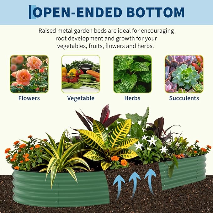 Garvee Galvanized Raised Garden Bed Outdoor, 10x4x1.5 ft Metal Planter Box for Flowers Vegetables, Rust-Resistant Raised Garden Beds for Gardening, Easy Assembly Outdoor Garden Box & Planters, Green Garvee