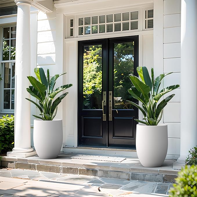 Kante 21.7 Inch Tall Concrete Planter, Large Indoor Outdoor Plant Pot with Drainage, Smooth White Finish with Painted Interior, Ideal for Porch, Home, Garden, Patio Kante