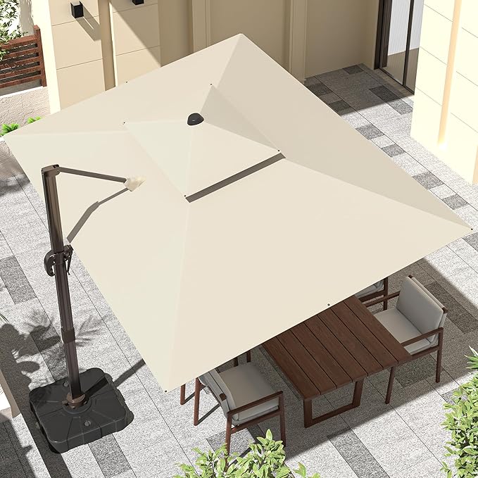 9' X 12' Cantilever Outdoor Patio Umbrellas with Base Included, Large Rectangle Umbrella Heavy Duty 360°Rotation Offset Umbrella for Garden Deck Pool Patio,Beige ORYNTREX