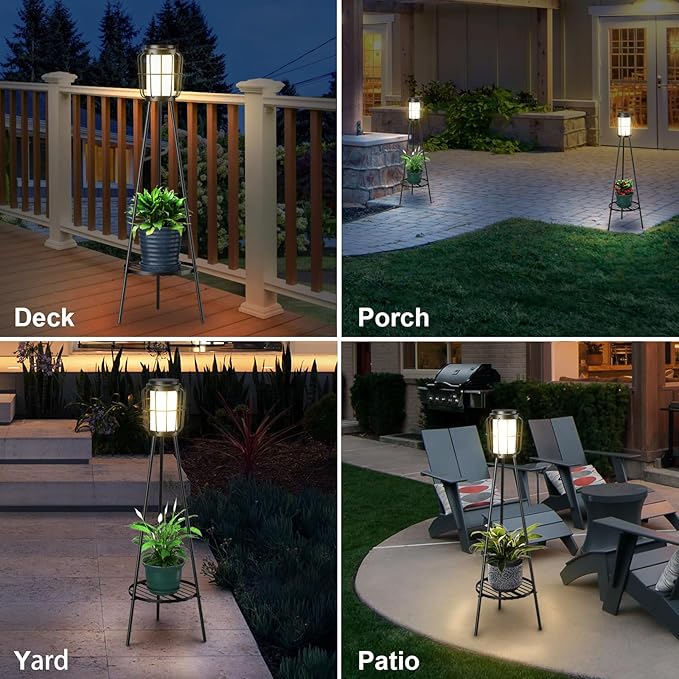 2 Pack Solar Lights with Plant Stand, Outdoor Floor Lamps, Waterproof Solar Powered Floor Lamps for Patio Deck Porch Yard Garden Decor VISFLAIR