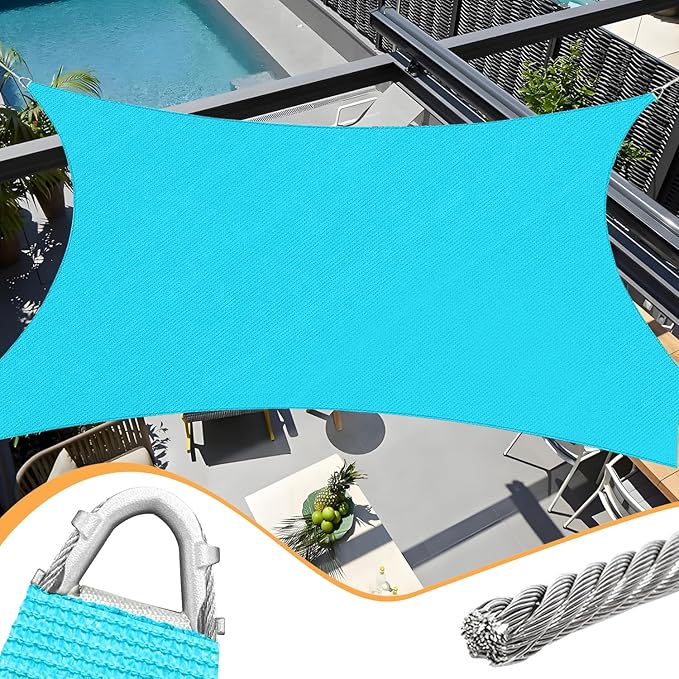 20' x 20' Turquoise Rectangle Sun Shade Sail Outdoor Canopy Awning UPF50+, 95% UV Blockage, Sunshade with High-Strength Steel Cable Edges for Outdoor Patio Garden Backyard OOTONAT