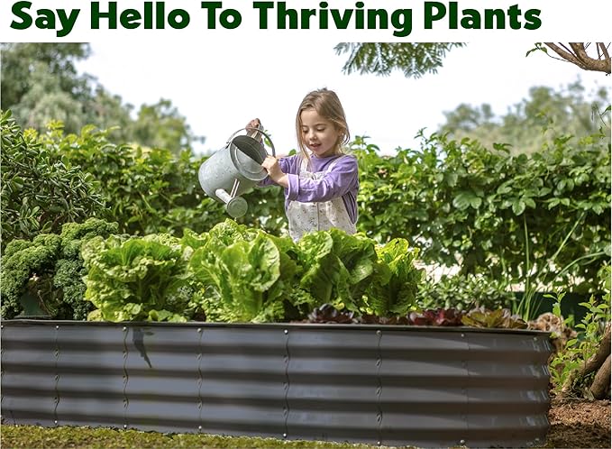Plant & Plot Galvanized Raised Garden Beds Outdoor // 8×4×1 ft (2-Pack) Planter Raised Beds for Gardening, Vegetables, Flowers // Large Metal Garden Box // Patented Tool-Free Design (Gray) PlantPlot