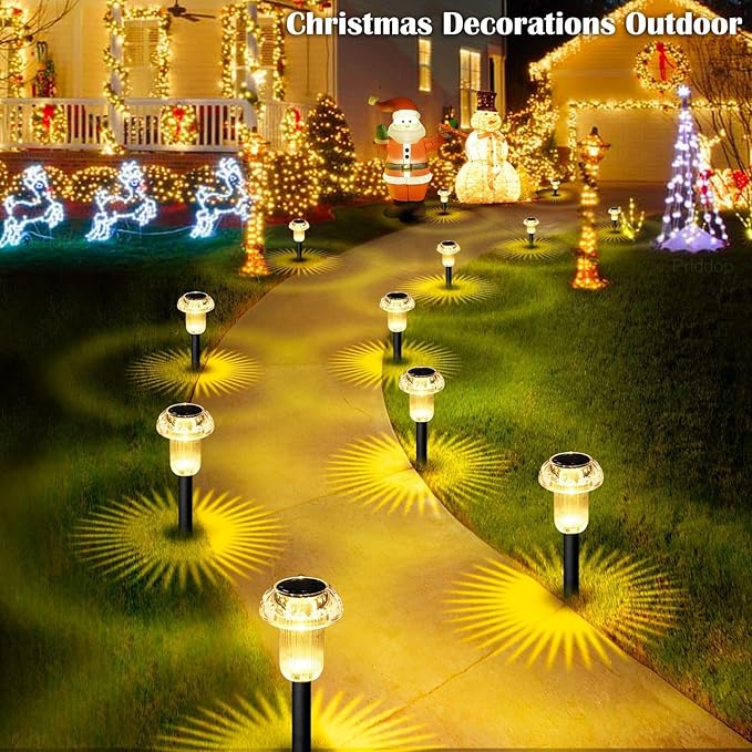 Solar Lights Outdoor Pathway Waterproof 8 Pack Warm White LED Acrylic Mushroom Decorative Garden Lights for Yard Landscape Patio Outside Decor Priddop