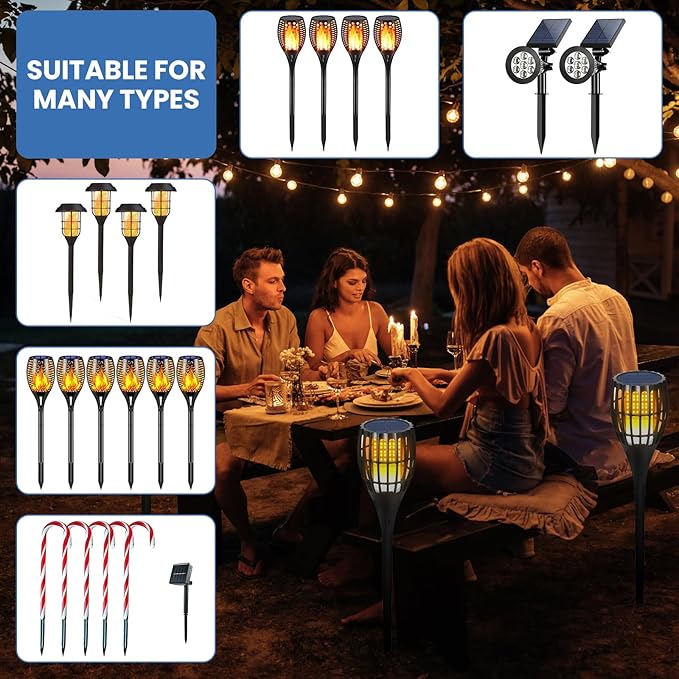 12 Sets Metal Replacement Stakes for Solar Lights, 0.78" x 5.35" Solar Outdoor Ground Spikes for Pathway Lights, Garden Landscape, Yard & Patio Lamps Rootora