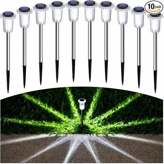 Solar Pathway Lights 10 Pack Christmas Solar Lights Outdoor Waterproof 6000K Cold White Yard Lighting, LED Stainless Steel Stake (Pink, 10 Pack) Gorrzai