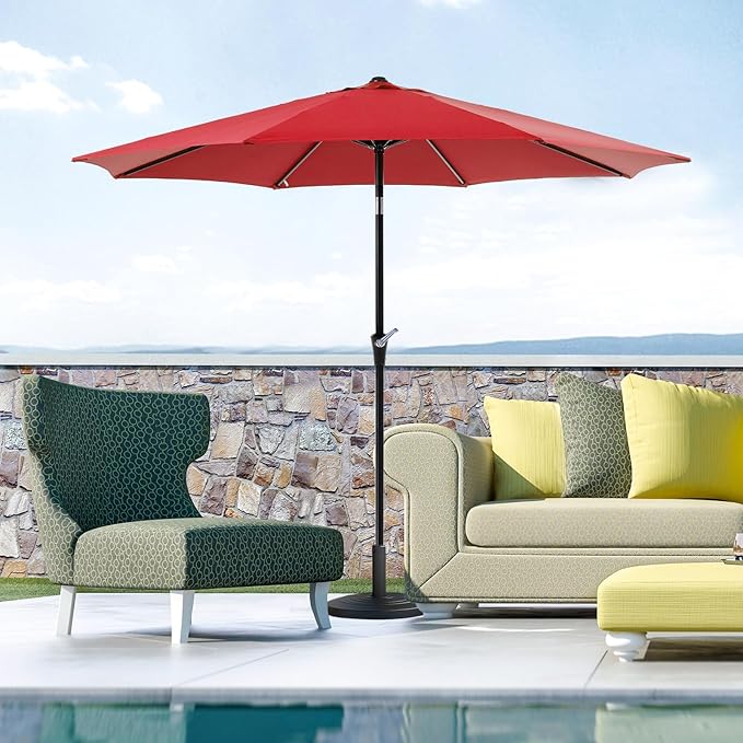 OLIXIS 9ft Patio Umbrella with Tilt and Crank Button & 8 Sturdy Ribs Waterproof, Patio Table Umbrella Perfect for Poolside, Terrace, Beach and Outdoor Restaurant, Red OLIXIS