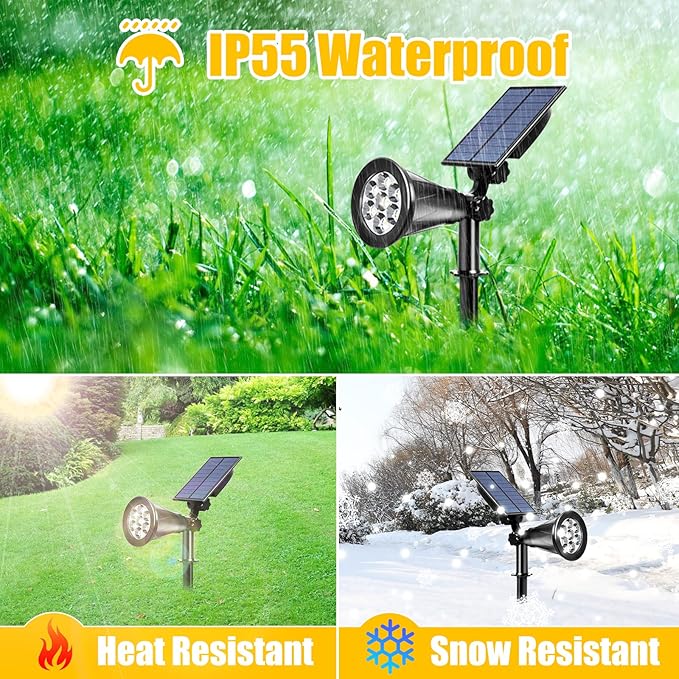 T-SUN Solar Spotlights Outdoor Waterpoof, 7 LED Christmas Solar Lights Outdoor, Auto Turn Off/ON Solar Landscape Spotlights for Tree, Patio, Yard, Garden, Driveway, Pool Area(Warm White- 2 Pack) T-SUN