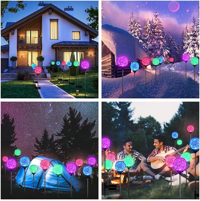 Solar Garden Lights Outdoor, Upgraded Globe Powered Garden Light, Multi-Color Changing LED Solar Stake Lights for Patio Backyard Pathway Party Decoration (Stainless Steel, 2 Pack) MMHFSolarLightsOutdoor