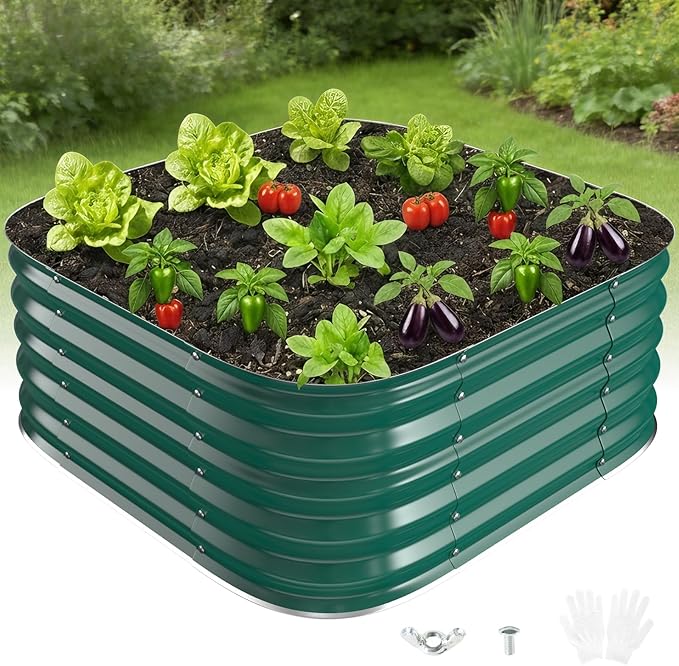 Galvanized Raised Garden Bed Outdoor, 17''Tall Square Metal Planter Boxes,Gardening Beds for Vegetable,Flower,Herb,Modular Above Ground Rootora