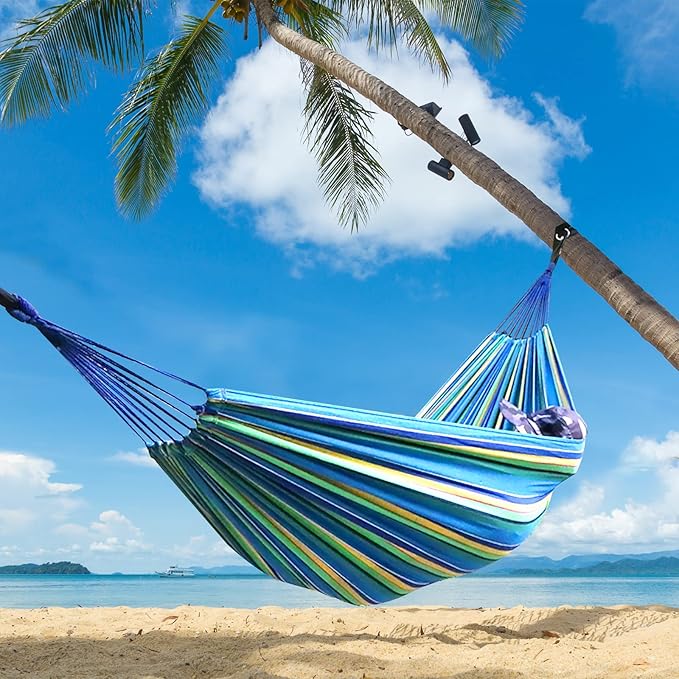 ANYOO Cotton Hammock Portable Camping Hammocks for Hanging Sturdy Garden Comfortable Fabric Hammock with Tree Straps Up to 660lbs with Travel Bag for Camping Outdoor/Indoor Patio Backyard Anyoo