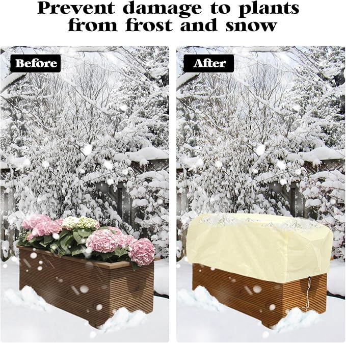 4 Pcs Rectangular Planter Box Cover Freeze Protection, Flower Box Covers Winter Frost Blanket with Drawstring for Outdoor Plants Balcony Windowsill Raised Beds(39.3x17.7x15.7 Inch) HFYZZ