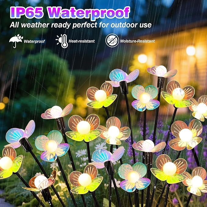 Solar Garden Lights, 4 Pack 24 LED Solar Swaying Flower Light, Waterproof Firefly Lights Outdoor Fairy Light for Garden Patio Yard Pathway Flower Bed Decoration MRHEPHAESTUS