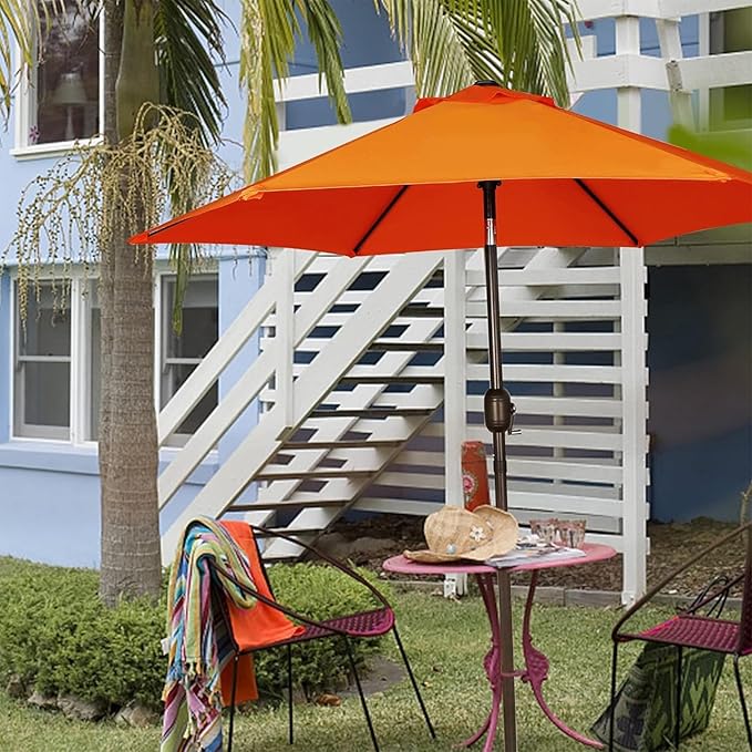 Blissun 7.5 ft Patio Umbrella, Yard Umbrella, Outdoor Market Umbrella with Push Button Tilt Crank, Orange Blissun