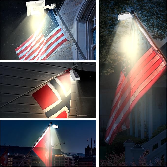 Solar Flag Pole Light, Bright Warm White 3000k Flagpole Light Upgrade Solar Powered for 5ft 6ft Flag Pole, Outdoor Dusk to Dawn Led Solar Lights, Outside House Garden Yard American Flags Decor, White Little+Joke