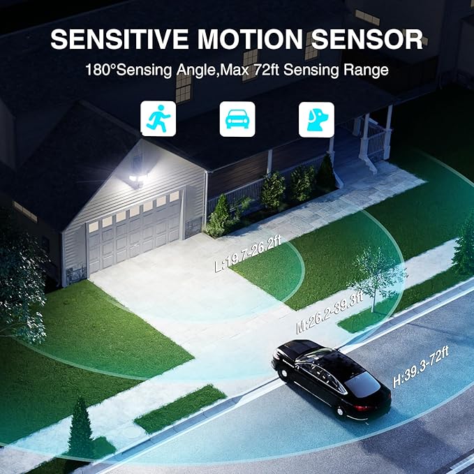 85W LED Security Lights Motion Sensor Light Outdoor, 8500LM Dusk to Dawn, IP65 Waterproof, 6500K, 3 Head Motion Detected Flood Light, Floodlight for Outside, Garage, Yard, Porch (Brown) Abovizo