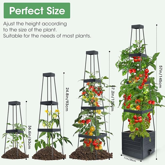 MQUPIN Tomato Planter Box with Trellis for Garden, 57 Inch Self-Watering Raised Garden Bed, Patio Tomato Cage for Climbing Vegetables & Flowers, Upgraded Tomato Pot for Indoor Outdoor Use (2 Pack) MQUPIN