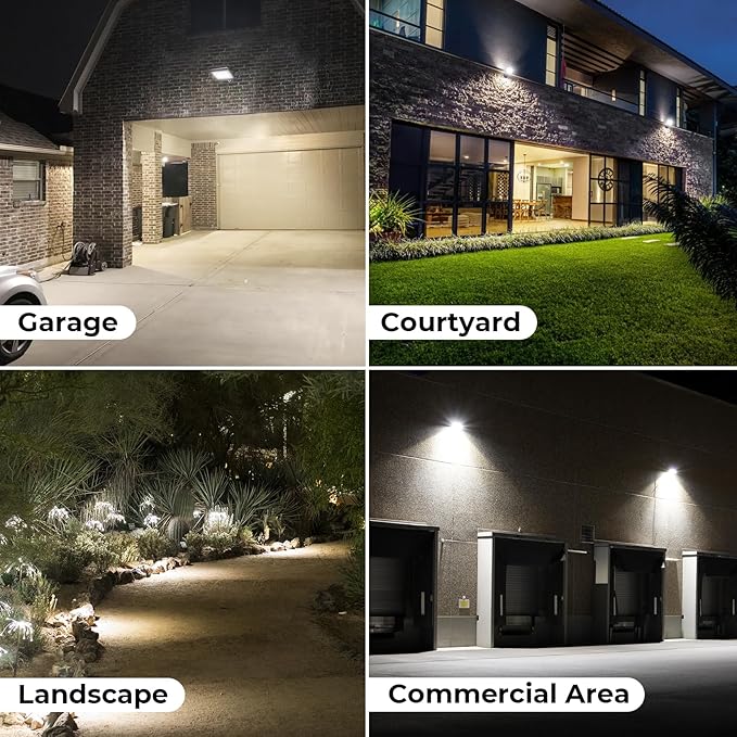 CINOTON 65W LED Flood Lights Outdoor, IP65 Waterproof Exterior Security Wall Lights with 180°Knuckle, 9100LM 120V Outside Aluminum Lighting Fixture for Patio Porch Barn Garden 5000K 2 Pack, UL Listed CINOTON