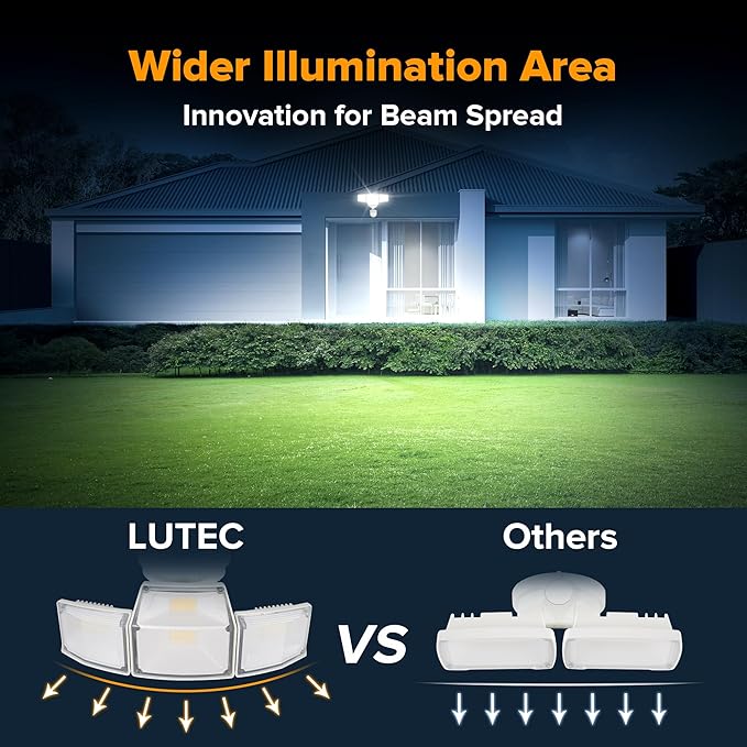 LUTEC 80W 9000LM LED Security Light Hardwire Motion Sensor Outdoor Lights, 4 Head LED Flood Lights Outdoor 5000K Daylight, IP65 Waterproof, Motion Detected Lights for Outside, Garage, Yard (White) LUTEC