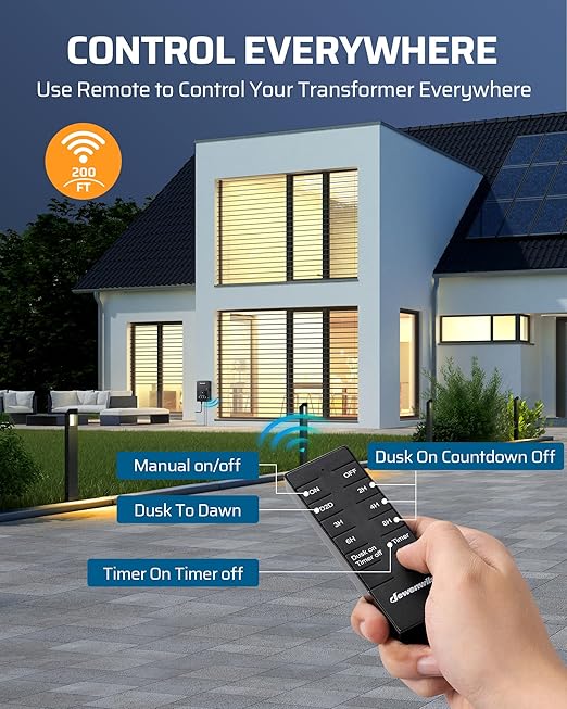 DEWENWILS 120W Low Voltage Landscape Transformer with Remote Control, 120V AC to 12V DC, Low Voltage Transformers with Photocell & Timer, Landscape Lighting Transformer for Garden Light Spotlight DEWENWILS