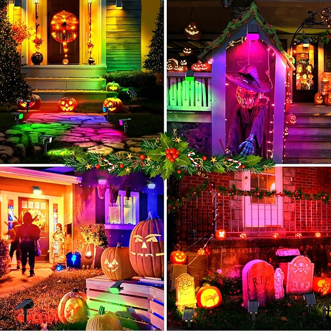 Solar Spot Lights Outdoor Color Changing, [7 Mode/2 Pack] Christmas Landscape Spotlights, Solar Lights Outdoor Waterproof, Solar Led Powered Flood Light for Outside Pathway Yard Garden Walkway WENATY