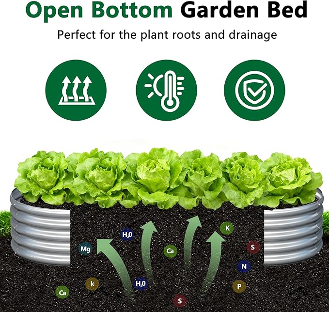 zizin 2 Pack Galvanized Raised Garden Bed Metal Oval Raised Garden Beds Outdoor Planter Box for Vegetables (8x4x1FT, Silver) zizin