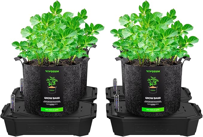 VIVOSUN 4-Pack FlexFeed Self-Watering Pots with Grow Bags, Auto Irrigation Fabric Pot Base with Water Meter & Maintenance Window, for Use Indoors/Outdoors in Grow Tents, Greenhouses, Gardens VIVOSUN