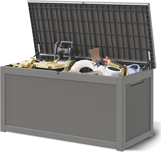 Outdoor Storage Box, Resin Deck Boxes Indoor and outdoor, Waterproof Storage Box Lockable Lid Grey,320 Gallon NBYSGO