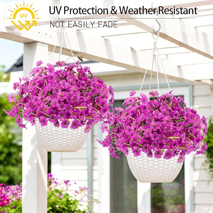 MACTING 24 Bundles Artificial Flowers for Outdoors Fake Flowers UV Resistant Faux Plastic Plants No Fade for Planters Window Patio Porch Home Garden Outside Spring Summer Decorations(Purple) MACTING