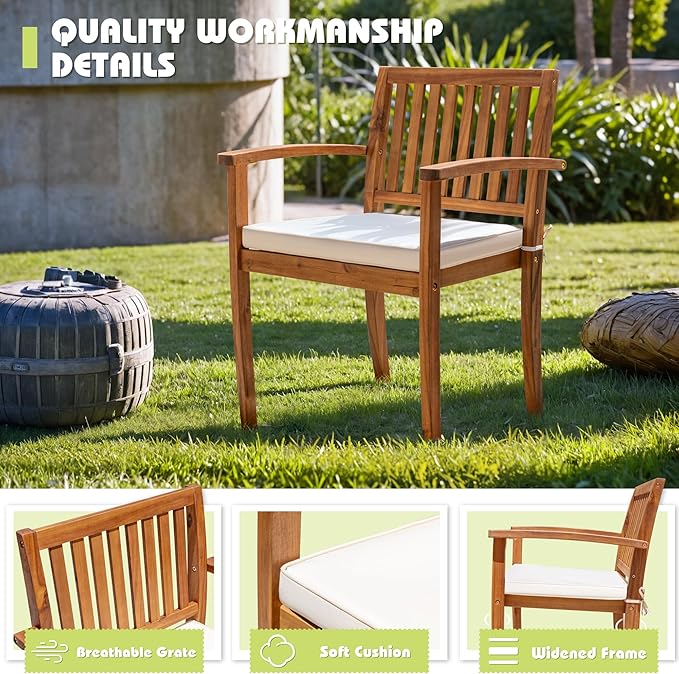 Flamaker 5 Piece Outdoor Dining Set Acacia Wood Patio Table and Chairs with Soft Cushions Patio Furniture for Deck, Backyard, Garden Flamaker