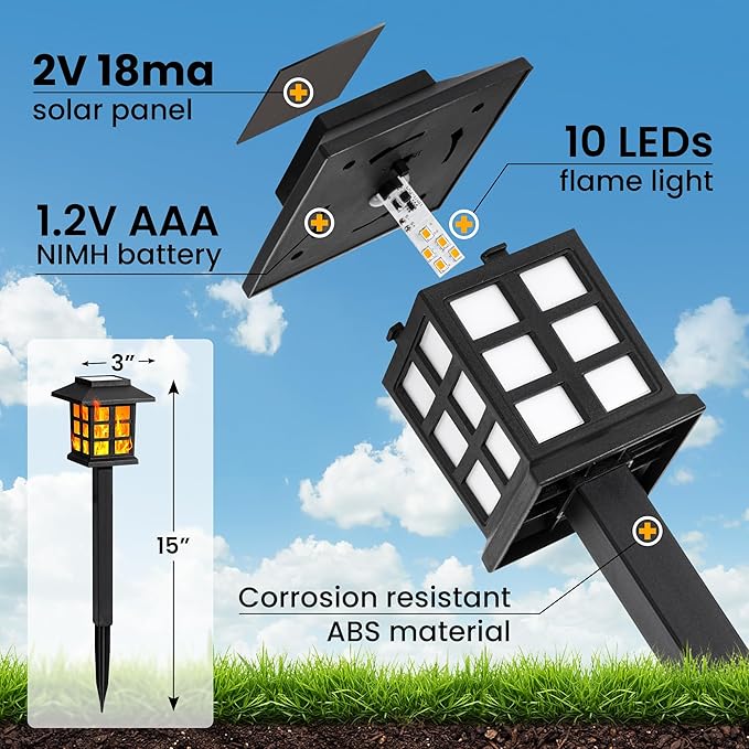 GIGALUMI Solar Lights for Outside,12 Pack Flickering Flame LED Solar Outdoor Lights, Waterproof Solar Garden Lights Maintain 10 Hours of Lighting for Christmas, Garden, Landscape, Path, Yard, Patio GIGALUMI