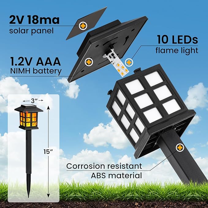 GIGALUMI Solar Lights for Outside,16 Pack Flickering Flame LED Solar Outdoor Lights, Waterproof Garden Light Maintain 10 Hours of Lighting for Christmas, Garden, Landscape, Path, Yard, Patio GIGALUMI