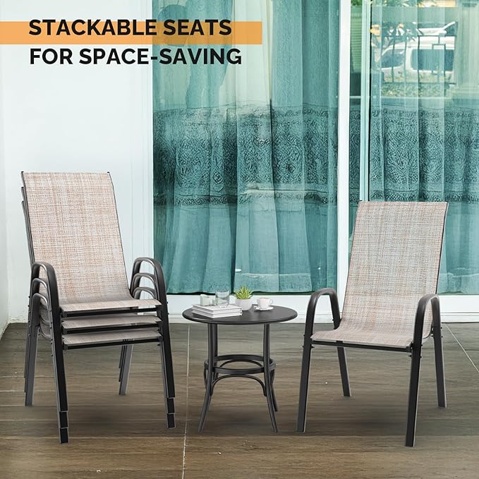 VINGLI Patio Chairs Set of 2 – Stackable Outdoor Dining Chairs with Comfortable Sling High Back Chairs and Armrests for Lawn, Poolside, Courtyard, Balcony, Garden, Yellow VINGLI
