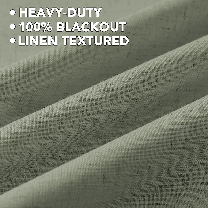 H.VERSAILTEX Linen Curtains 100% Blackout Curtains for Bedroom 45 inch Long Full Light Blocking Nature Linen Blended Window Curtains for Living Room Nickel Grommet (2 Panels, Heathered Dried Sage) HVERSAILTEX