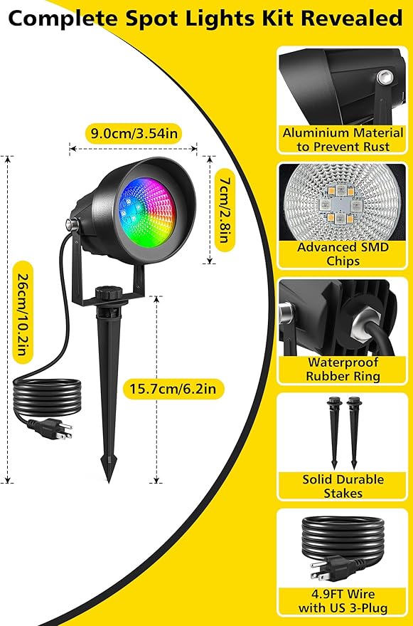 T-SUN Smart Color Changing Landscape Lights, RGBW Spotlights Outdoor with App & Remote, Music Sync, DIY Scenes, Timing, Dimmable Waterproof Spot Light for Yard Garden Tree Decoration, 6 Pack T-SUN