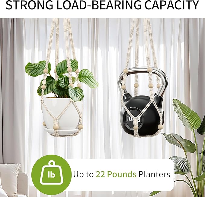 Macrame Plant Hanger - Fits 4 to 15 inches Pots for Indoor Outdoor, 43"/35"/29" Different Sizes Set, Ivory (POTS NOT Included) IDEEEPAN