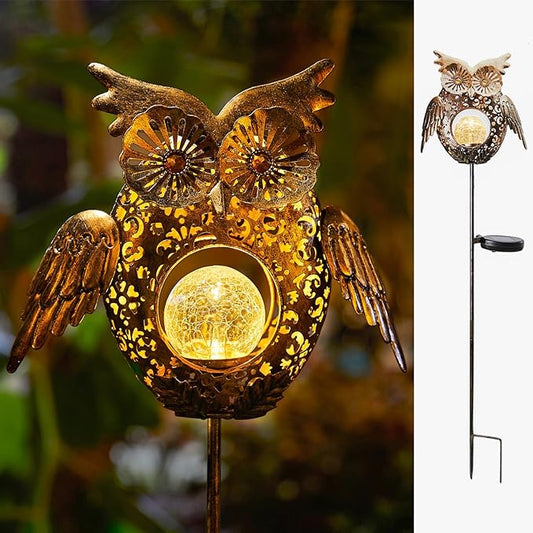 Go2garden Solar Lights Outdoor Owl Garden Gifts Mom Metal Stakes Lights for Lawn Ornaments, Yard Art, Pathway Decorations,Birthday Mothers' Day Gift for Grandma Wife (Bronze) Go2garden