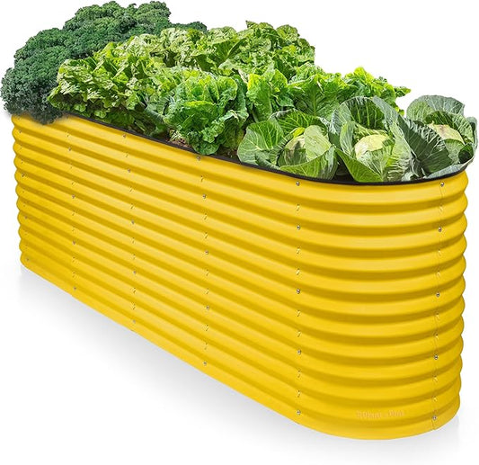 9-in-1 Galvanized Raised Garden Beds Outdoor // 8×2×2.5 ft Modular Planter for Gardening, Vegetables, Flowers // 32" Extra Tall Metal Raised Garden Bed (Yellow) // Patented Design Planter Box PlantPlot