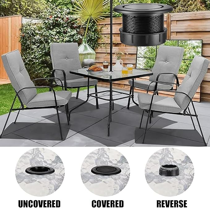 Patio Table Umbrella Hole Ring Plug Cap Set, Yard Parasol Table Hole Cover Insert Black Thicker Patio Table Hole Plug Ring for Cafes, Outdoor, Milk Tea Shops, Camping Rootora