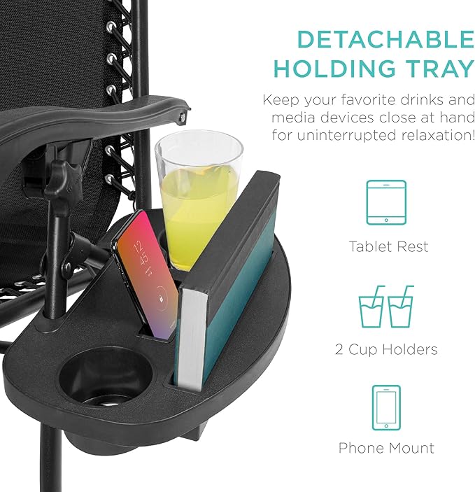 Best Choice Products Set of 2 Adjustable Steel Mesh Zero Gravity Lounge Chair Recliners w/Pillows and Cup Holder Trays - Black BestChoiceProducts