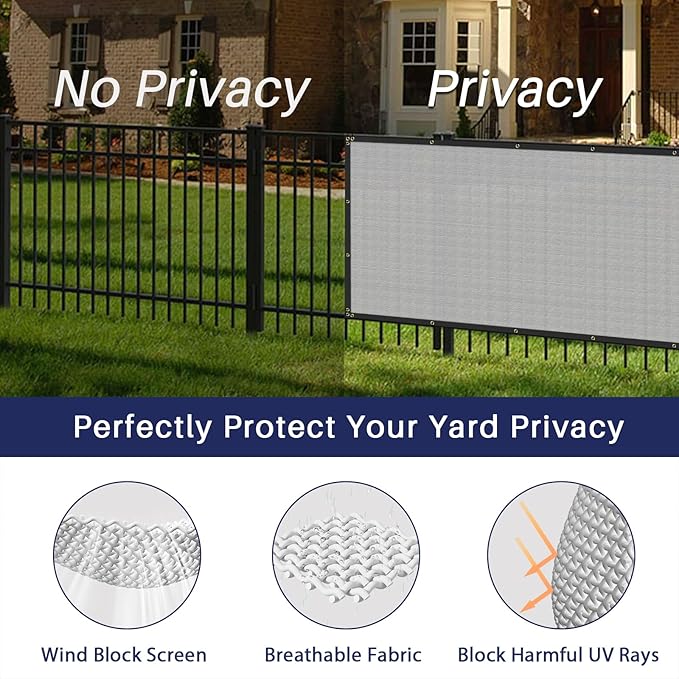 Windscreen4less Privacy Fence Screen Heavy Duty Windscreen Fencing Mesh Fabric Shade Net Cover with Brass Grommtes for Outdoor Wall Garden Yard Pool Deck, 6'x244' Light Gray Windscreen4less