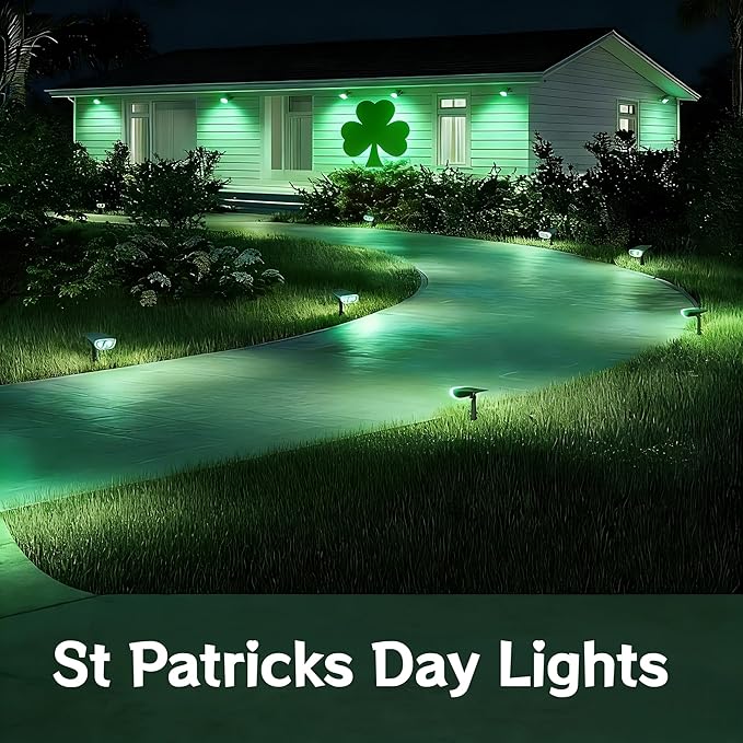 Linkind Solar Lights Outdoor StarRayS, Color Changing Solar Spot Lights, IP67 Waterproof St Patricks Day Lights for Landscape Garden Pathway Walkway (Multicolor, 10 Pack) Linkind