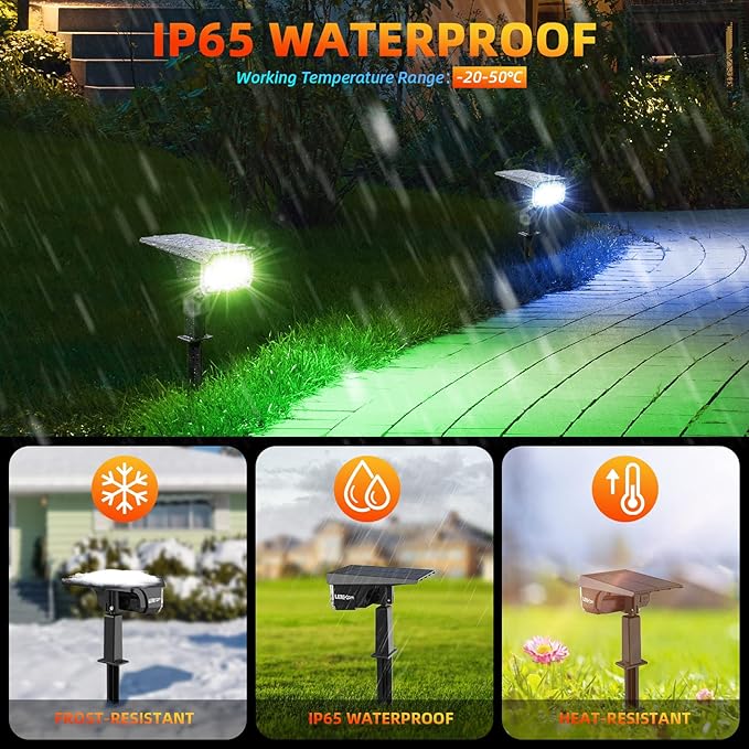 Color Solar Light Outdoor Waterproof Spotlights with 9 Light Modes, Color Changing Solar Outdoor Light for Halloween Decorations, Colored Spot Lights Auto On,Off, RGBW LEREKAM