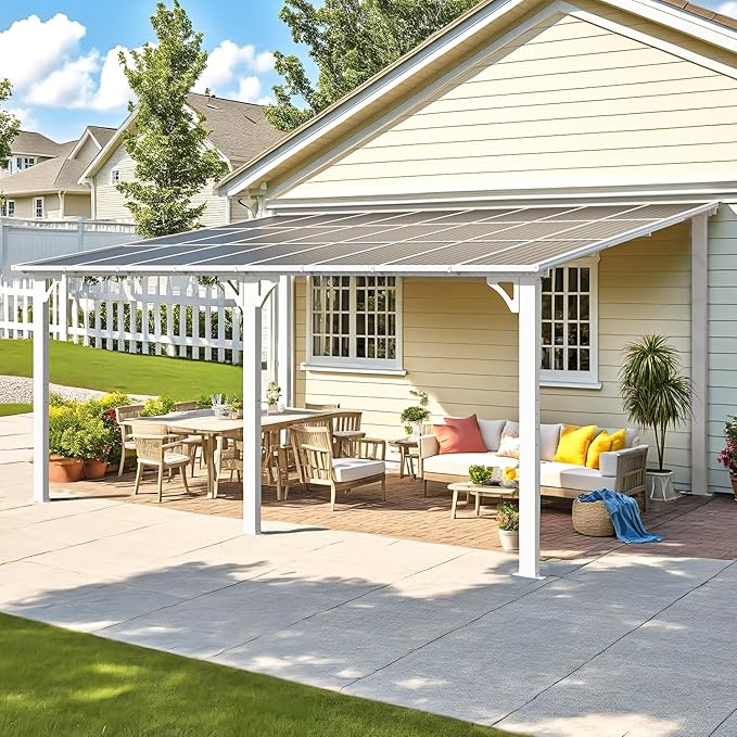 AECOJOY 16' x 12' Gazebo Outdoor Pergola for Patio, White Large Wall-Mounted Hard Top 12x16 Lean to Metal Gazebo Shelter Pergolas and Gazebos Clearance with Patio Roof, Heavy Duty Awnings for Backyard AECOJOY