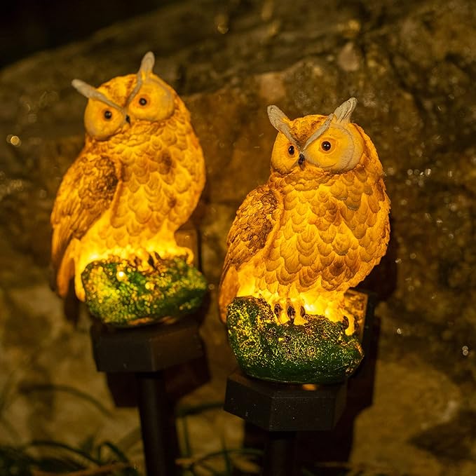Dazzle Bright 1 Pack Owl Figure Solar LED Lights, Resin Garden Waterproof Decorations with Stake for Outdoor Yard Pathway Outside Patio Lawn Decor to Scare Birds Away, Gifts for Women, Owl Lovers DazzleBright