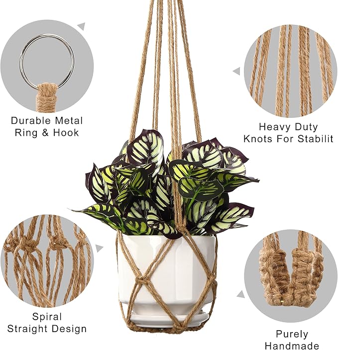 YIBOT 3 Pack Macrame Plant Hanger Indoor Hanging Planter Basket with 3 Hooks, 35"/29"/23" Crochet Plant Holder Stand No Tassels for Indoor Outdoor Boho Home Decor, Brown (POTS NOT Included) YIBOT