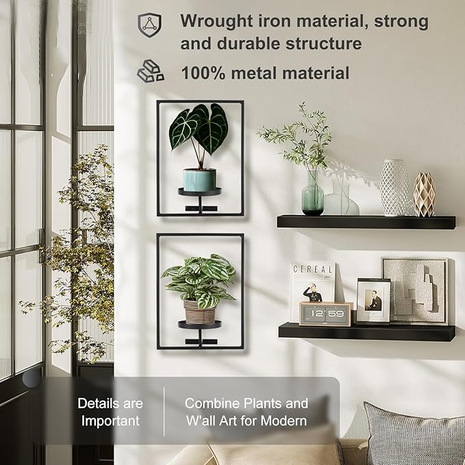 Sisher Plant Stand Indoor Outdoor,Window Plant Shelf Picture Frame Wall Plant Stand Metal Wall Plant Shelf Ease of Assembly Modern Style for Home Decor (Square 2-pack) GetHightQualityBeddingComforterSetforYourRoom