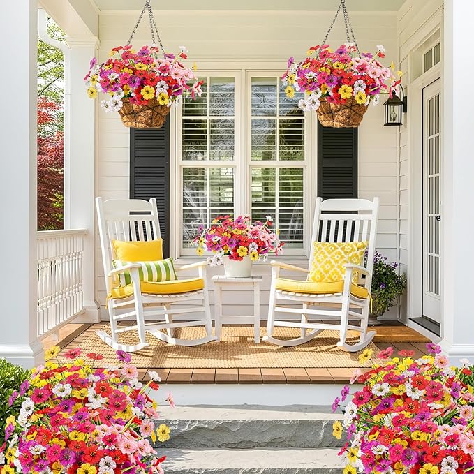 MACTING Artificial Spring Flowers for Outdoors 6 Bundles Fake Flowers UV Resistant Faux Plastic Plants No Fade for Planters Window Box Patio Porch Garden Yard Indoor Outside Decorations(Mix Color-1) MACTING